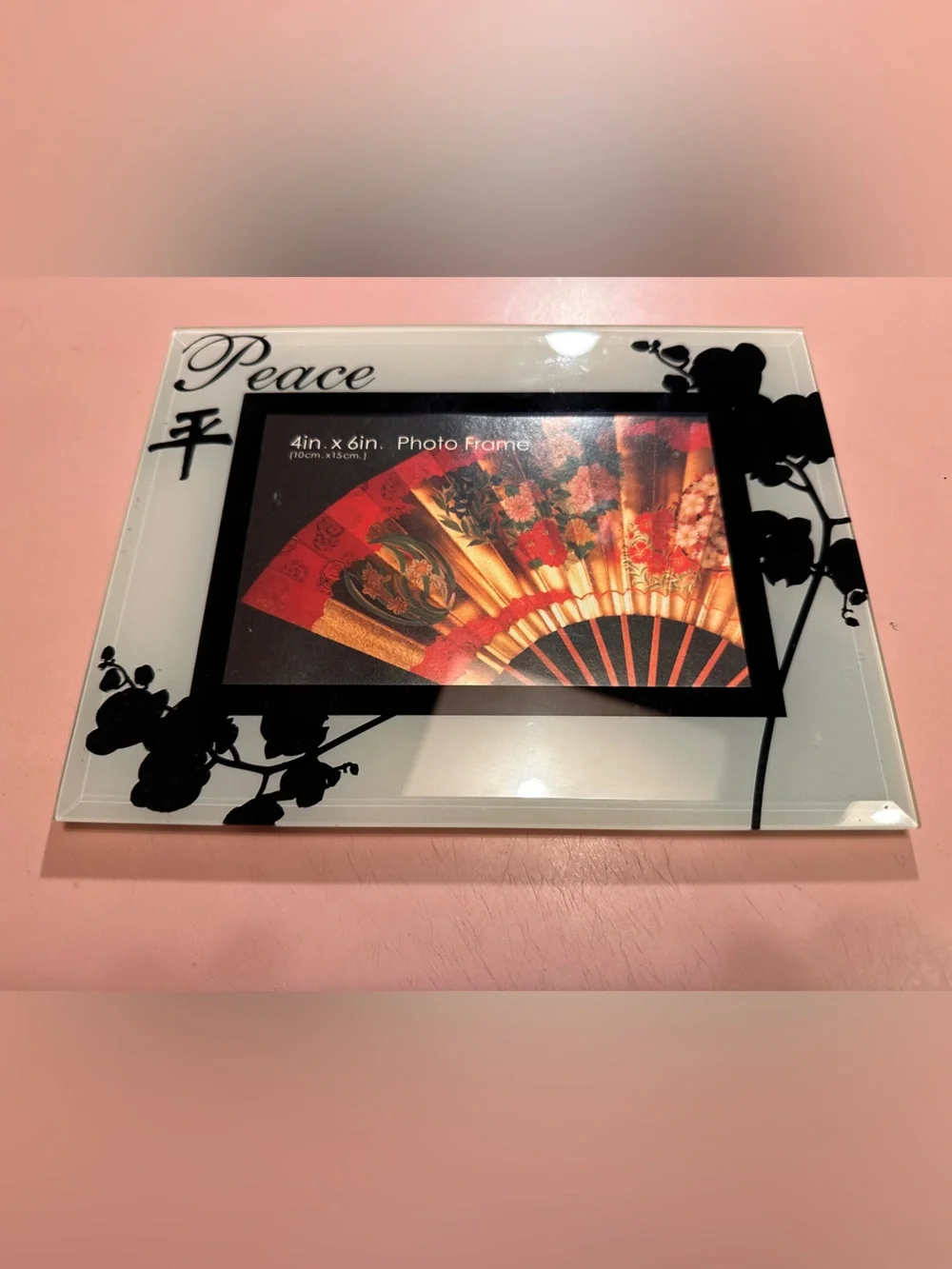 Peace Floral Glass Photo Frame with black accents